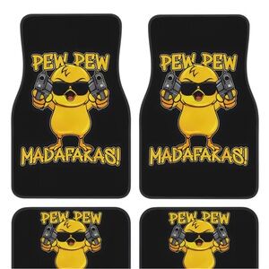 Black Yellow 'Pew Pew' Chick Car Floor Mats